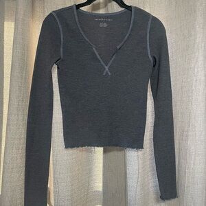 American Eagle Blue Ruffle Top